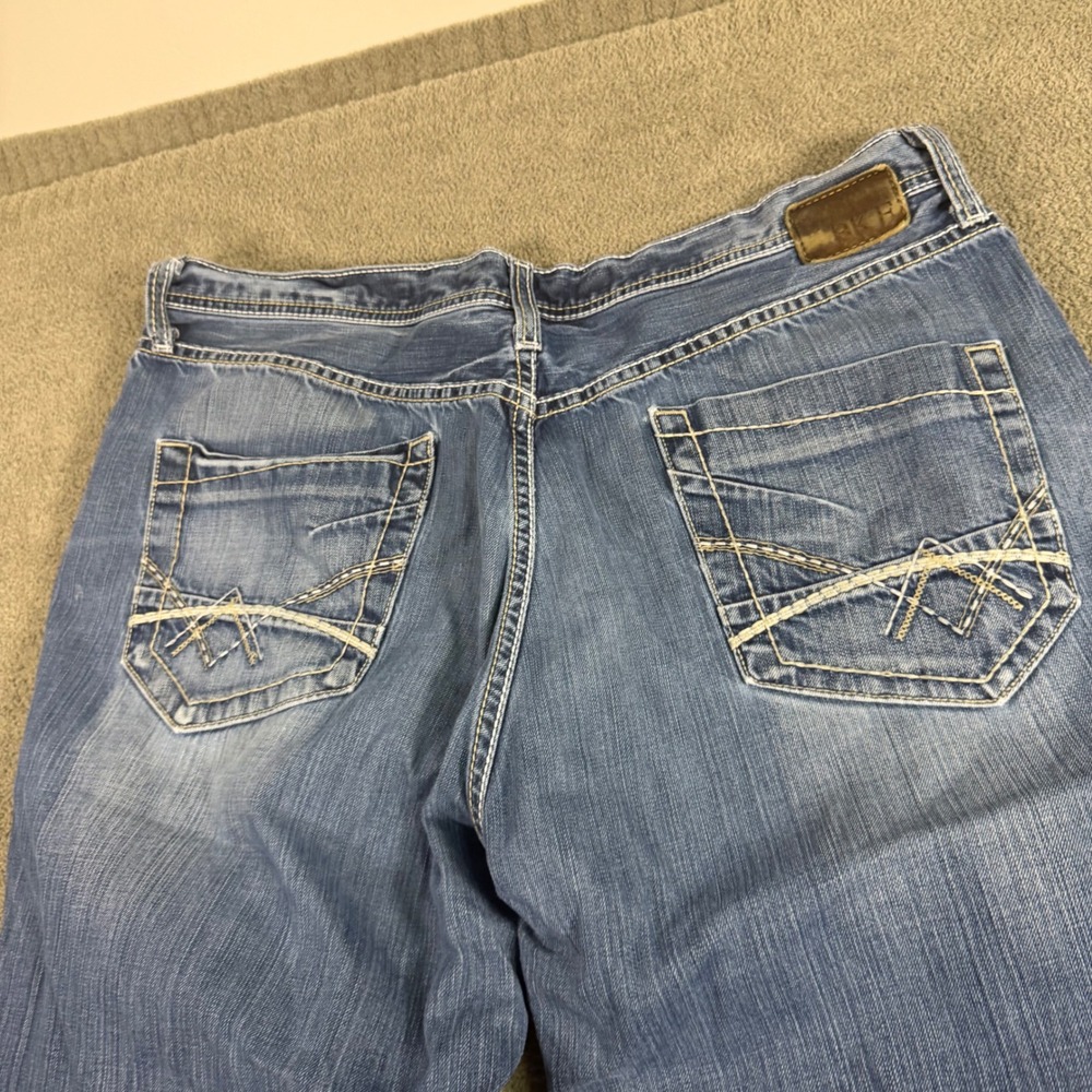 BKE Seth Straight Leg Jeans Mens 40L Blue Medium Wash Embroidered Pockets 8424